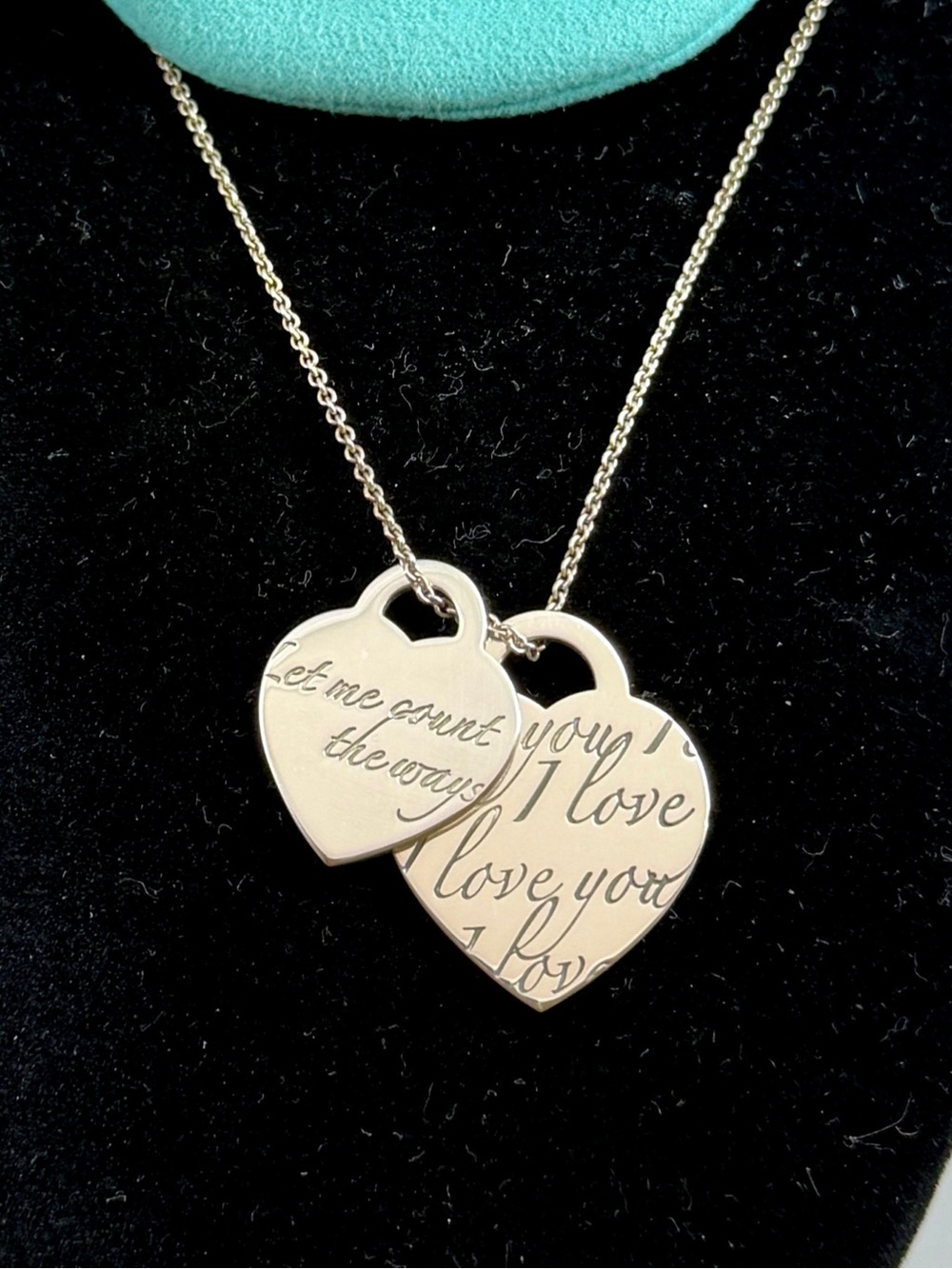 TIFFANY & CO. Sterling 2 Hearts ‘Let Me Count The Way I Love You’ Necklace; COA